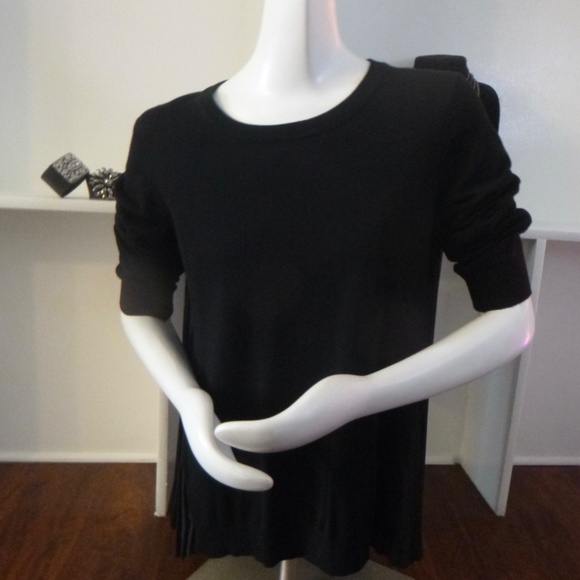 ADRIANNA PAPELL PLEATED WOVEN BACK SWEATER TOP M BLACK - Picture 6 of 16